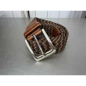 Woven Brown & Camel Tan Belt Leather Accent Size 41 Zig Zag